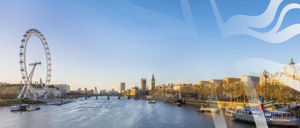 Image of London, River Thames with London Eye and Houses of Parliament